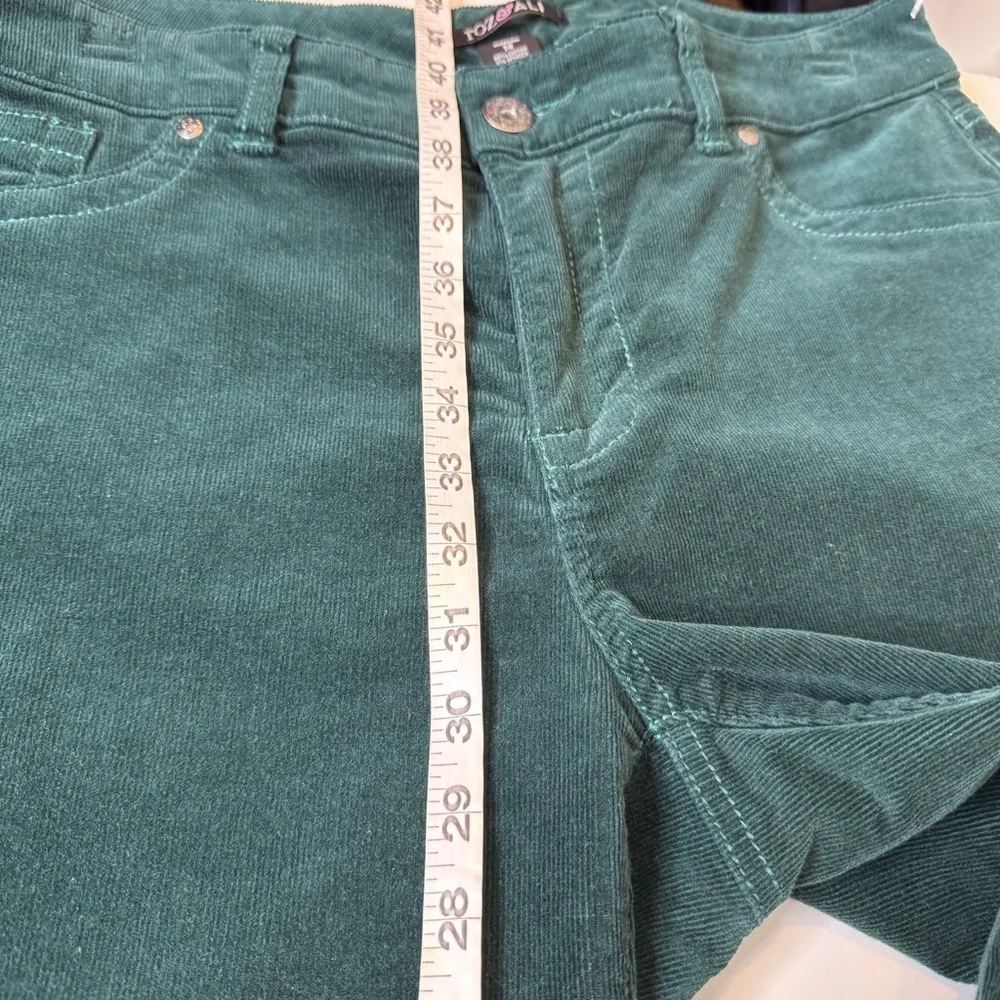 Roz and Ali Pants Green Corduroy Casual Flat Straight Leg Mid Rise size 14